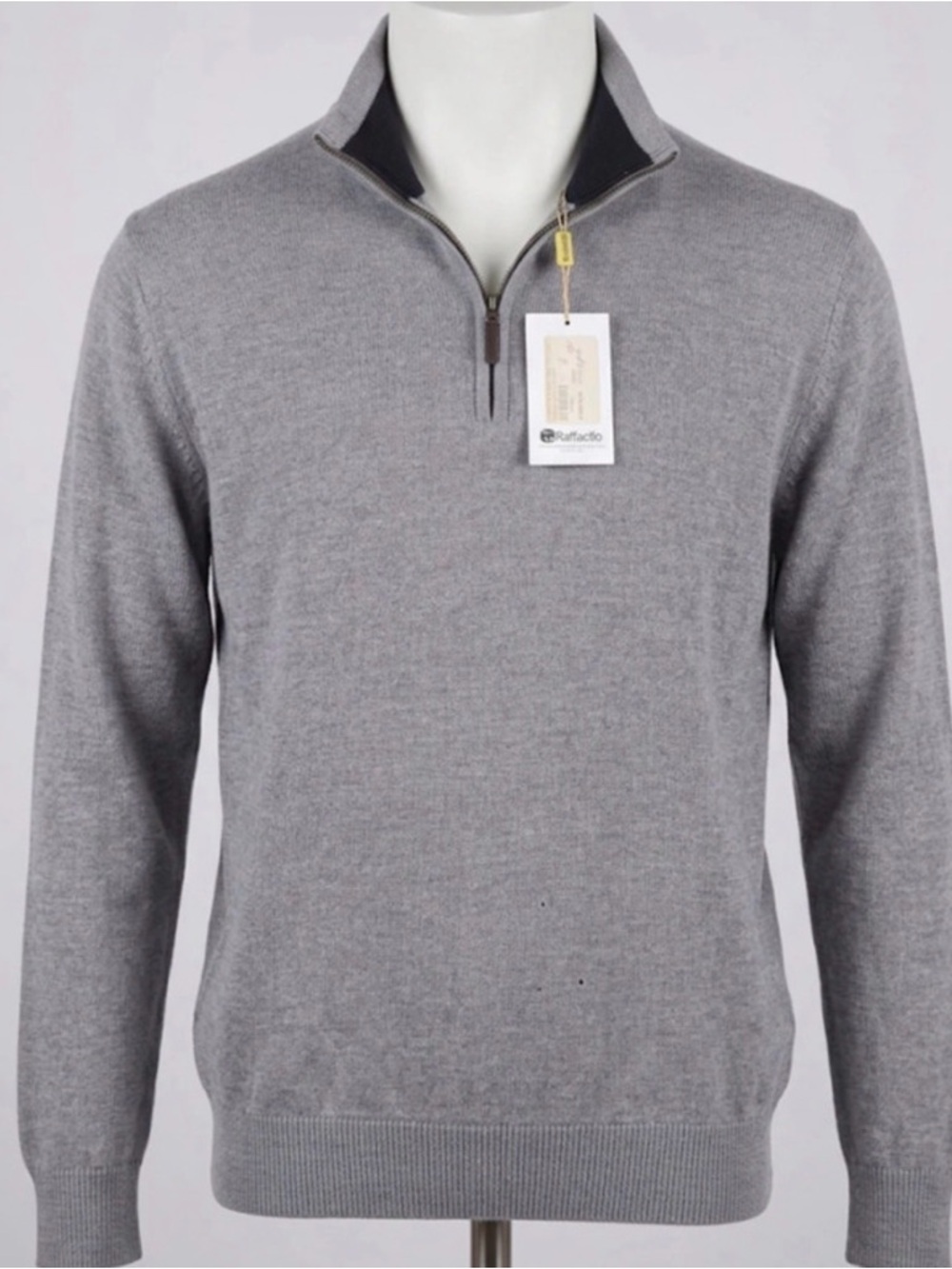 Raffaello Merino Wool Men's Gray quarter Zip Sweater made in Italy academic look